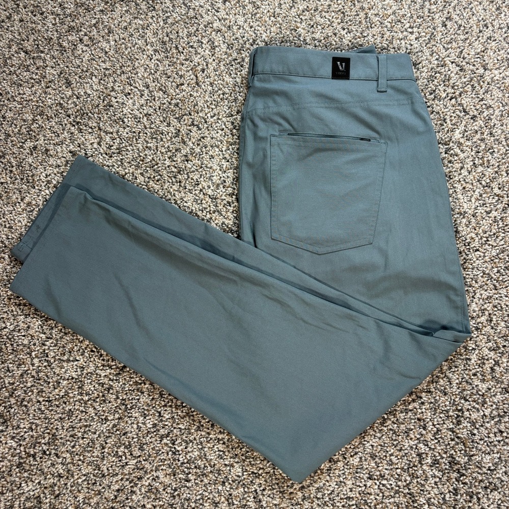 Vuori Meta Pant Men's 34x30 Blue Grey Technical Stretch 5-Pocket Chino Trousers